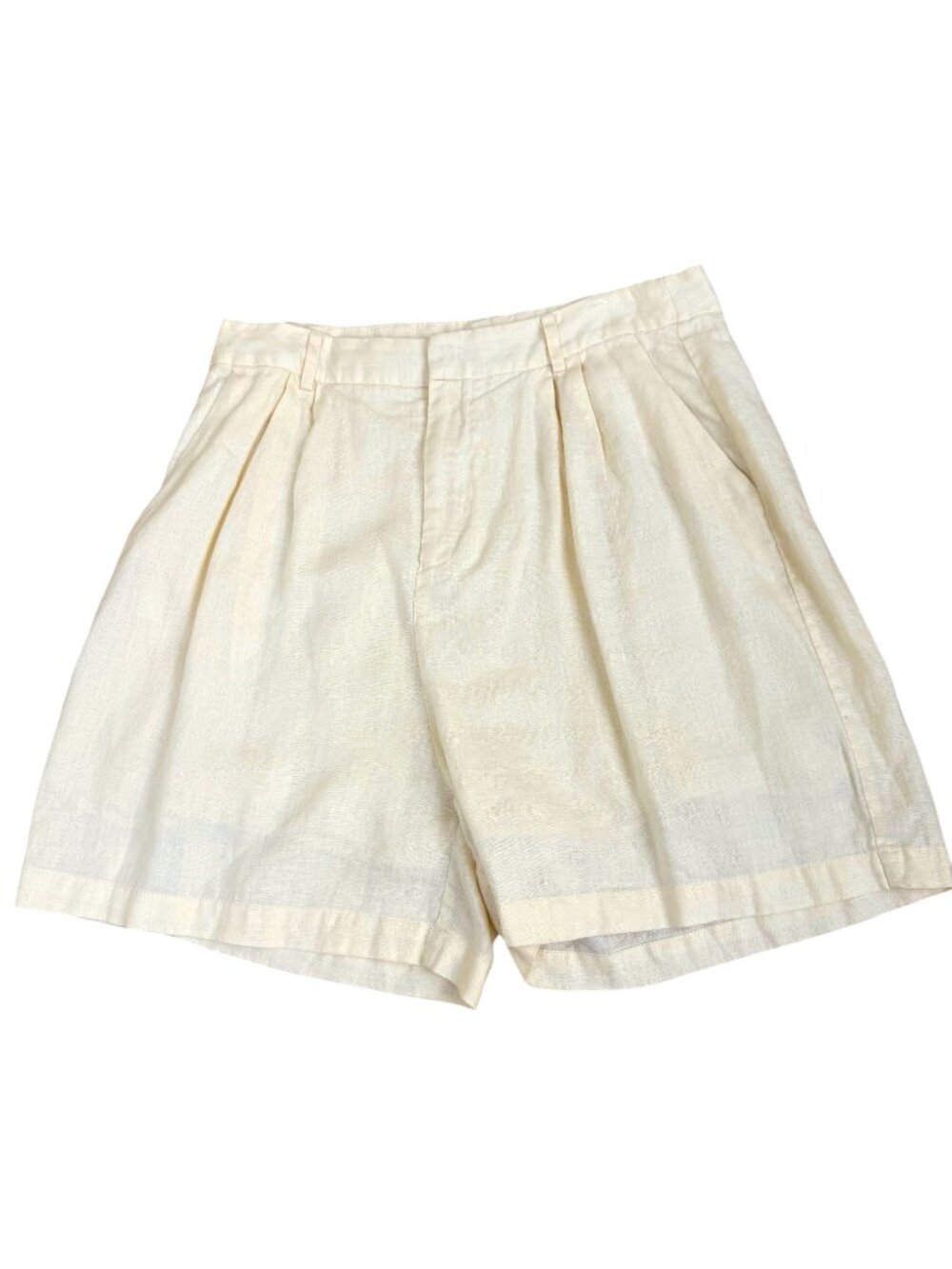 Dissh Linen Shorts High Waisted Pleat Front LightYellow (14)